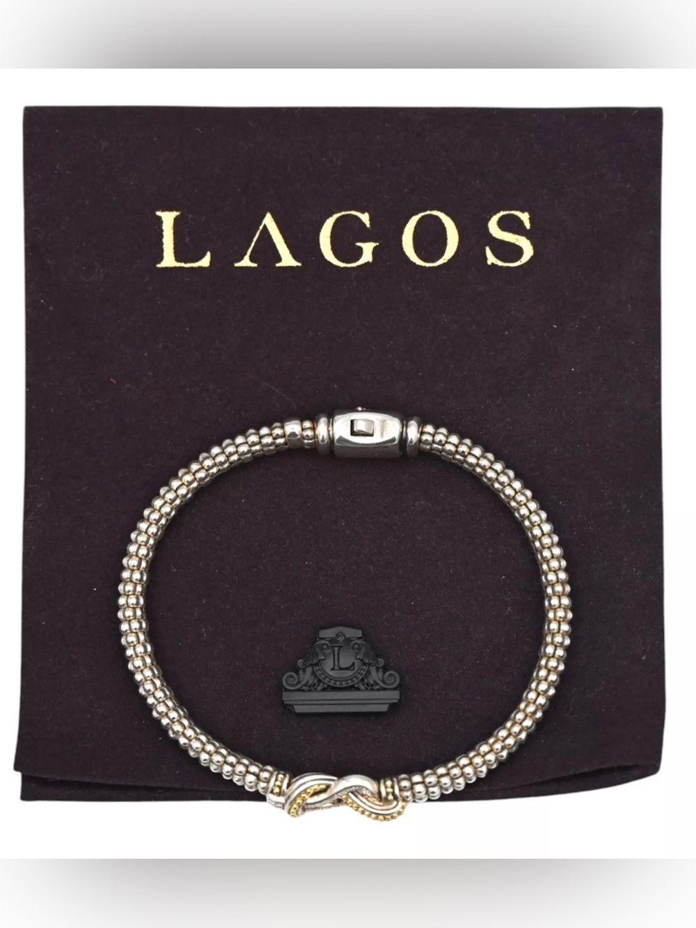 LAGOS Newport Diamond 18K Gold Knot Caviar Bracelet, 6mm, 7 inches - Picture 10 of 12